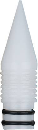 White, conical, ribbed plastic tip with two black O-rings, possibly a spare part for a technical device.