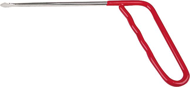 A red tool with an ergonomic handle and a long, slender metal tip.