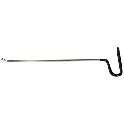A black and silver metal hook with a long, straight handle and a curved end.
