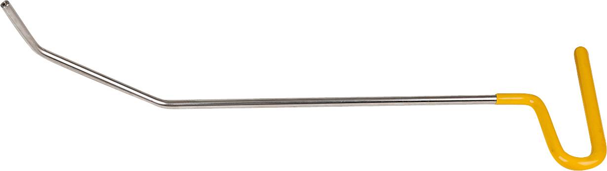 A long metal rod with two yellow plastic handles at each end. The rod is curved and serves as a lever tool.