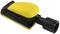 Hand sanding block with a yellow surface and black handle, for manual sanding of surfaces.