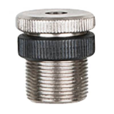 Metallic hose connector with a ribbed silver screw cap and black central section, suitable for various piping systems.