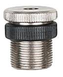 A silver-coloured metal connector with a ribbed, black central section and cylindrical shape, used for connecting pipes.