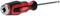 Screwdriver with red and black handle, flat tip, suitable for tightening or loosening slotted screws.