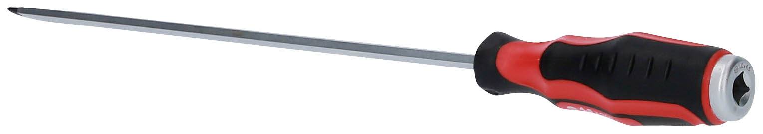A cross-head screwdriver with a black and red handle, suitable for DIY tasks.