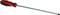 A long screwdriver with a red and black handle. The flat metal rod ends in a flat tip.