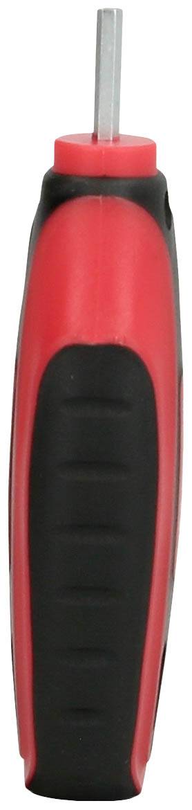 A red and black screwdriver with an ergonomic handle and a hexagonal head, pictured from the side.
