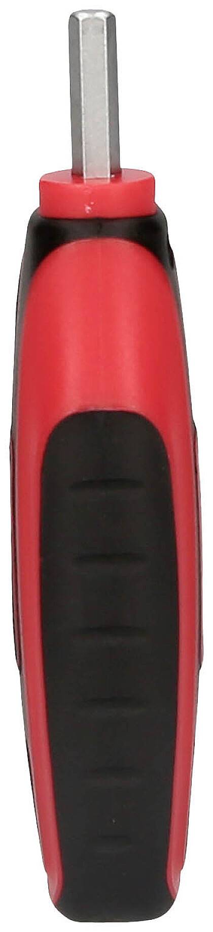 Red and black screwdriver with a hexagonal bit on top.