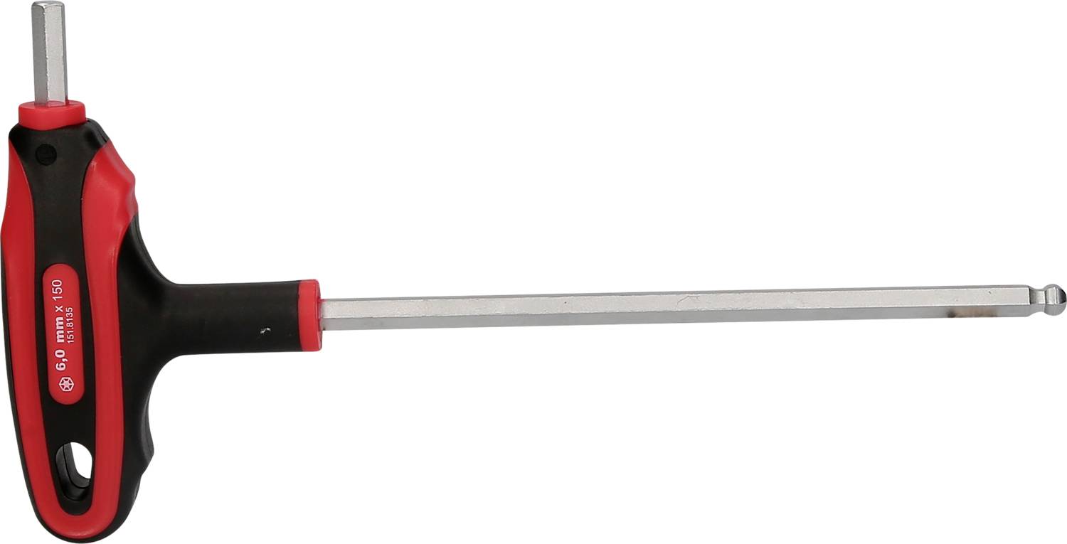T-Griff Hexagon Key with Long Shaft, Red and Black Handles. Suitable for Hard-to-Reach Locations.