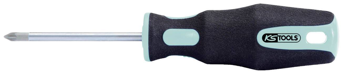 Screwdriver with ergonomic handle and cross-head blade.