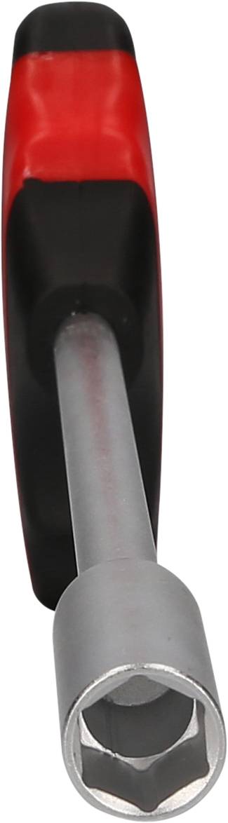 Red and black T-handle nut keys with silver socket. Used for tightening or loosening screws and bolts.
