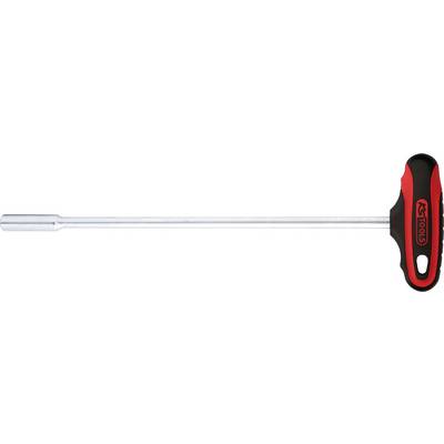 Long T-handled spanner with hexagonal socket connection, black handle with red accents, for repair work.