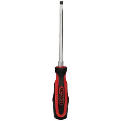 A red and black flathead screwdriver. The handle design is ergonomic and features the 'KS Tools' logo.