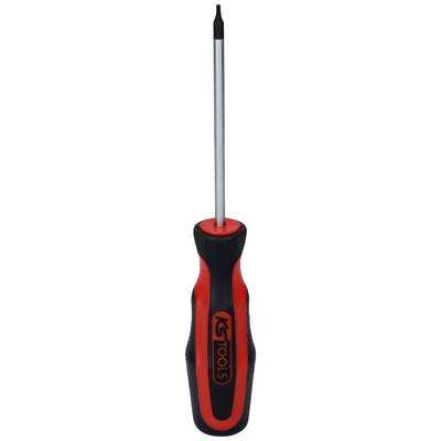 A red and black screwdriver with an ergonomic handle and a small, slotted tip.