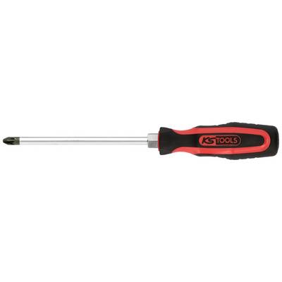 Phillips screwdriver with black and red handle, suitable for various screw-related tasks.