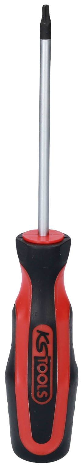 Screwdriver with black and red handle, suitable for cross-head screws. Ideal for DIY tasks and repairs.