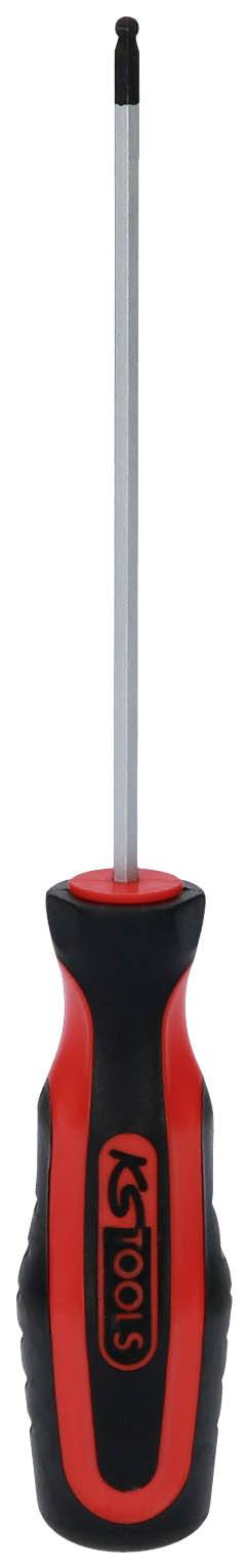 Black and red screwdriver with a long, thin shaft; suitable for small screws.