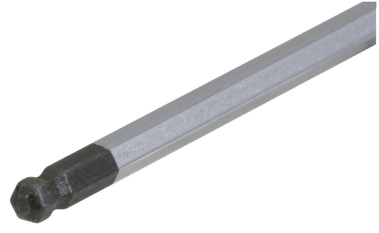 A long, silver hexagonal socket wrench with a ball head, suitable for use in hard-to-reach areas.