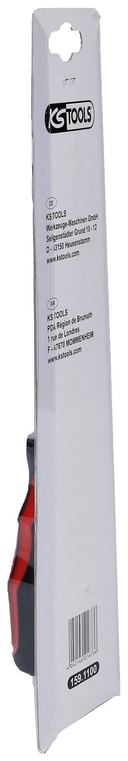 Packaging with a red wire brush from KS Tools, barcode and product information on the reverse side.