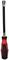 Screwdriver with red and black handle and long, flexible shaft, suitable for hard-to-reach places.