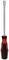 Screwdriver with a red and black handle and long metal shaft, suitable for tightening screws.