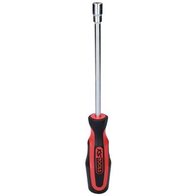 Screwdriver with red and black handle, suitable for working in hard-to-reach areas.