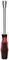 Screwdriver with black and red handle, long metal shaft, suitable for hexagonal-head screws.
