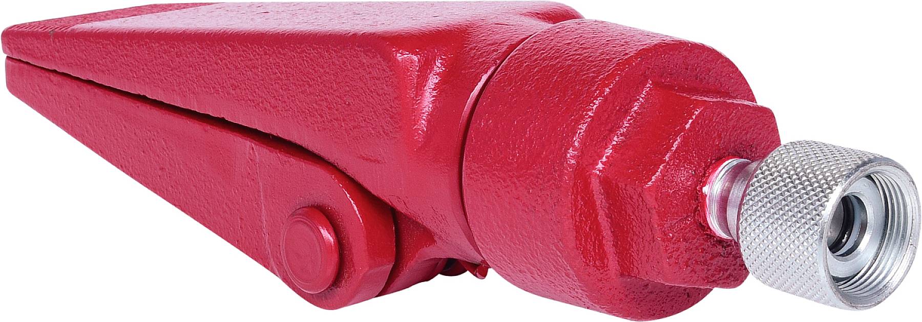 Red metal wedge with a serrated cap, lying at an angle. Primarily used for fixing or supporting in craftwork.