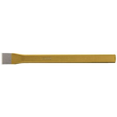 Adze with a yellow handle, flat blade at the front for woodworking.