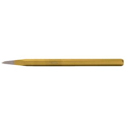 Yellow chisel with a flat, bevelled tip and hexagonal shaft, suitable for sculptural work or stone masonry.