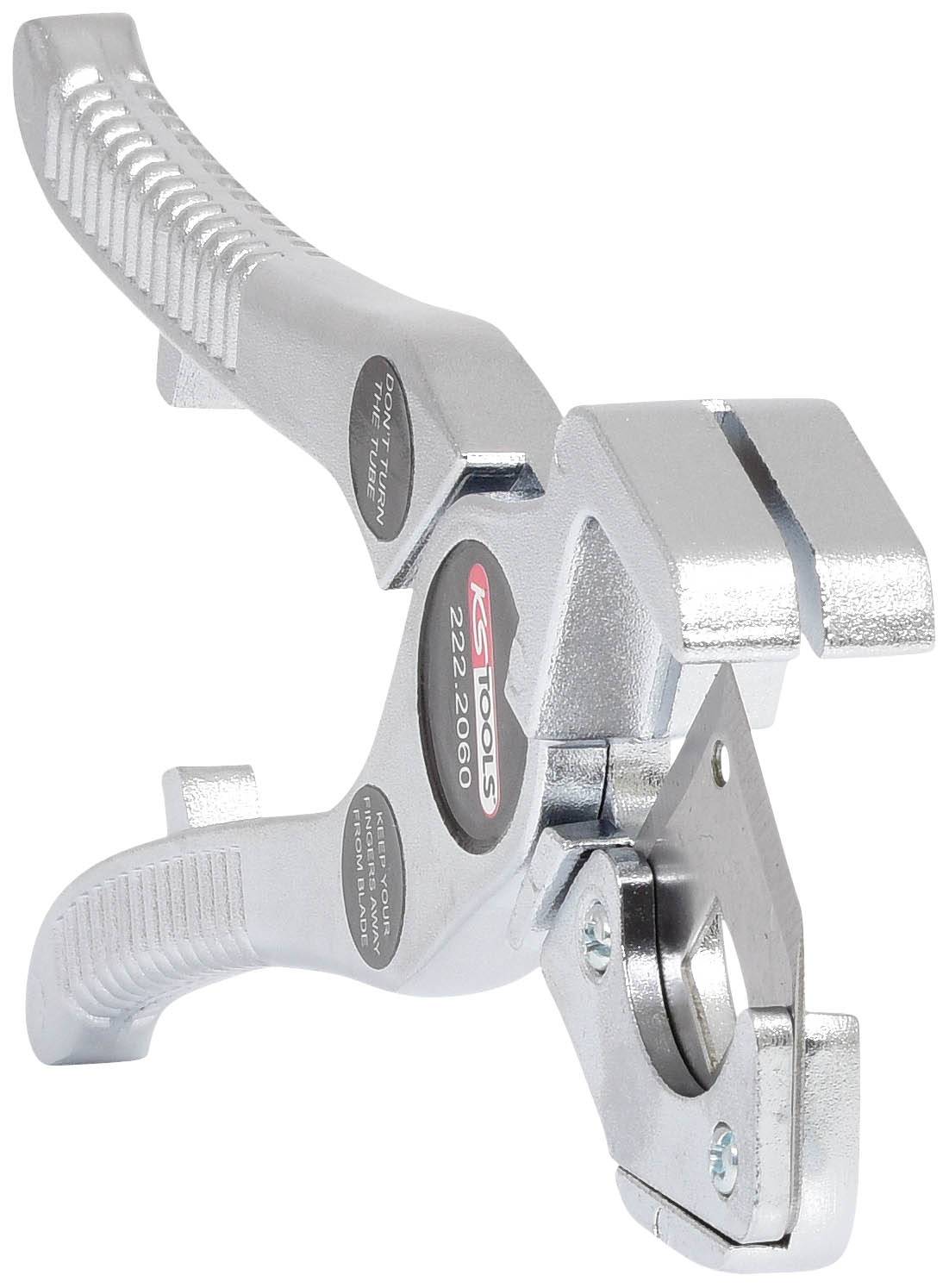Silver, serrated pipe wrench with KS Tools logo, model number 222.2000. Primarily made of metal, suitable for installation work.