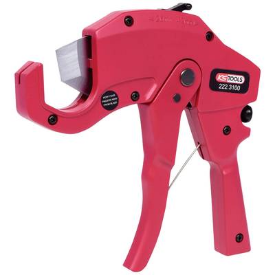 Red pipe cutting tool with handles and blade, suitable for cutting pipes. 'KS Tools 222.3100' marking on the side.