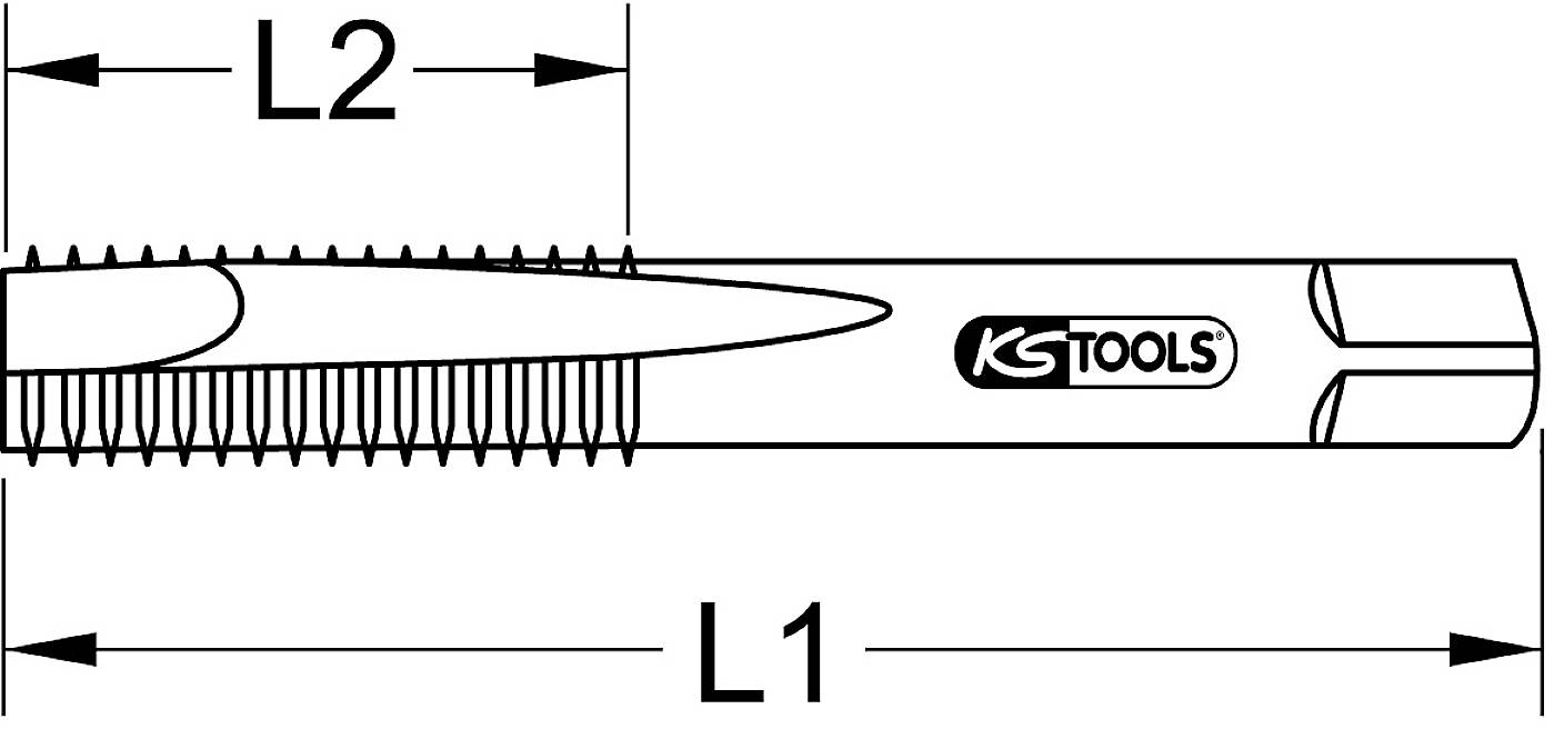 Drain tap with dimensions L1 and L2, marked with 'KS TOOLS'.