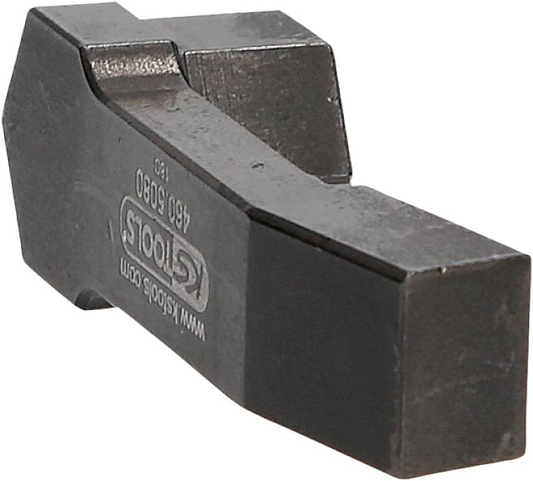 A dark, metallic tool, presumably a specialised tool with a rectangular cross-section and bevelled end for specific applications.