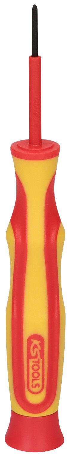 A yellow-red screwdriver with a black handle, suitable for precision work.