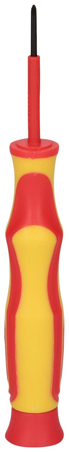 A yellow and red screwdriver with a non-slip grip.