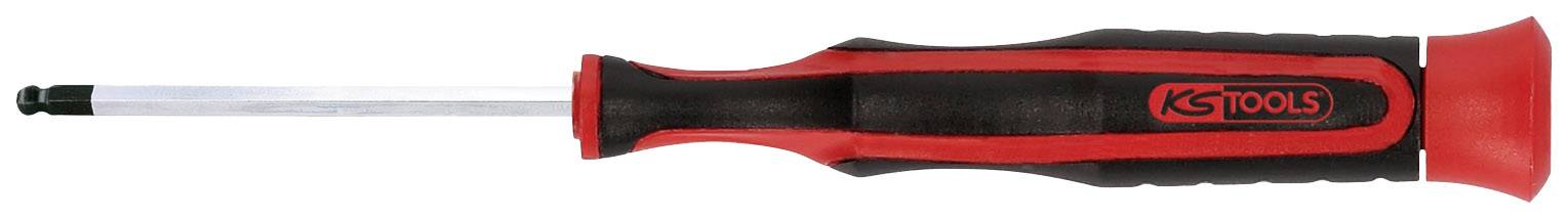 A screwdriver with a black handle and red accent, lying horizontally.