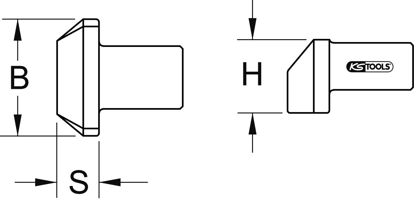 Technical drawing of a socket wrench with dimensions B, H and S. 'KS TOOLS' marking on the side.