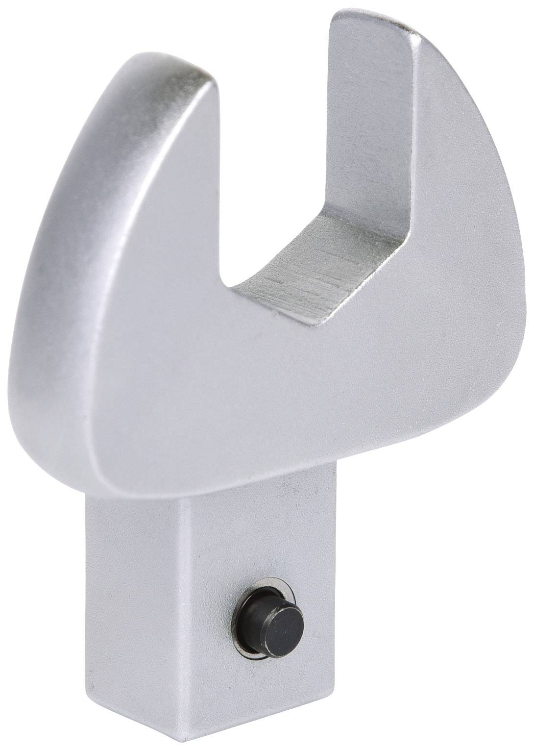Metal key attachment with an open, curved structure, suitable for tightening or loosening nuts of a specific type.