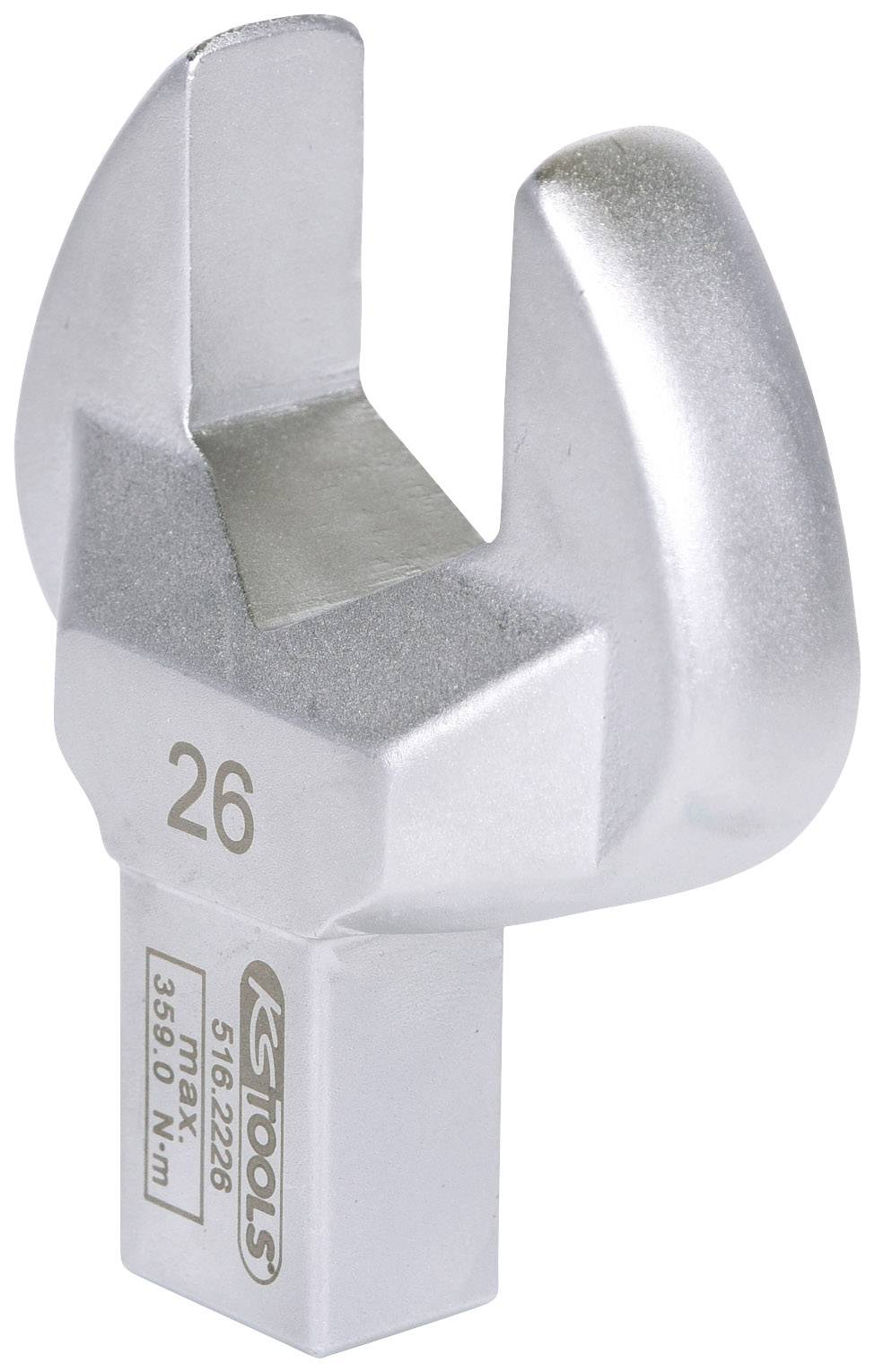 Silver, open-ended spanner with inscription '26' and 'KS TOOLS'. Suitable for torque wrenches, robust design.