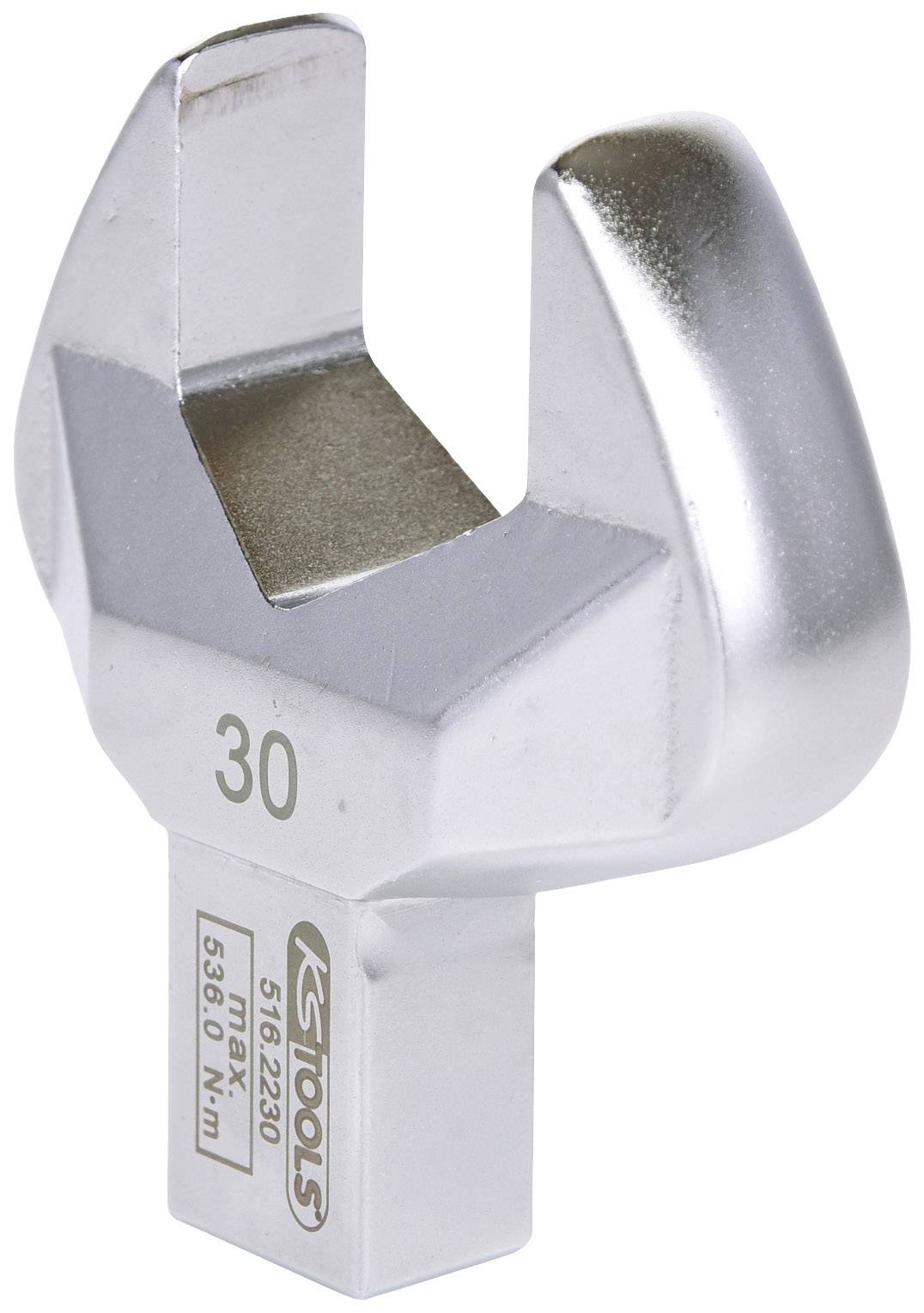 A chrome-plated fork-head spanner with the number '30' on the front, suitable for larger hexagon bolts.