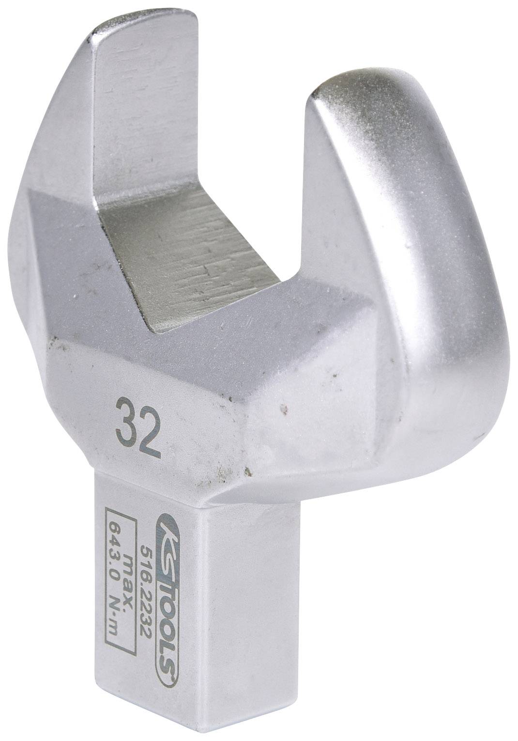 A silver spanner head attachment with the marking '32', suitable for loosening or tightening screws and nuts.