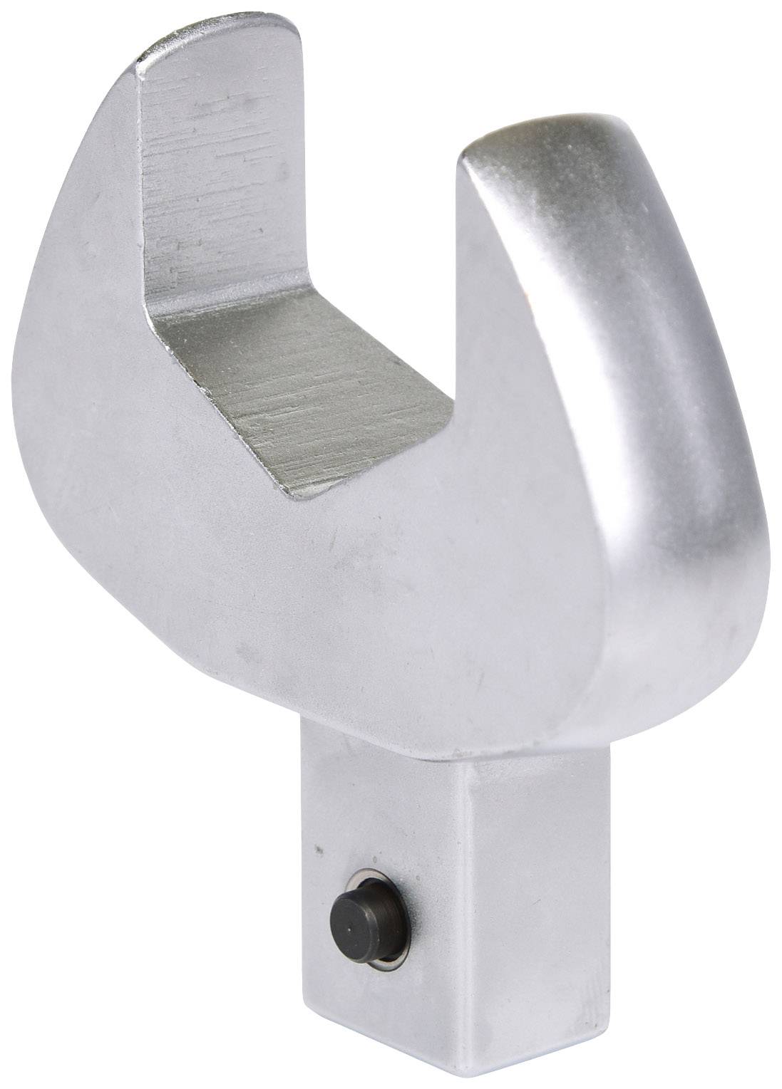 Metallic sliding head with U-shaped opening, suitable for industrial applications or machine tools.