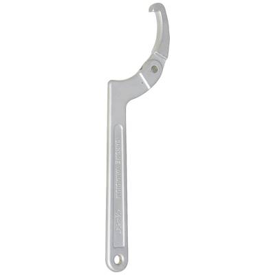 A silver hook spanner used to loosen or tighten nuts or fastenings.