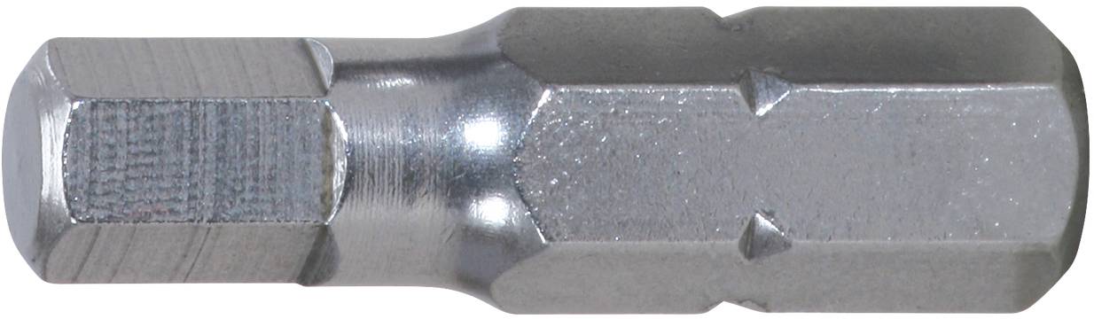 Metallic screwdriver bit attachment with a hexagonal shape and a shiny surface, suitable for screw-related tasks.