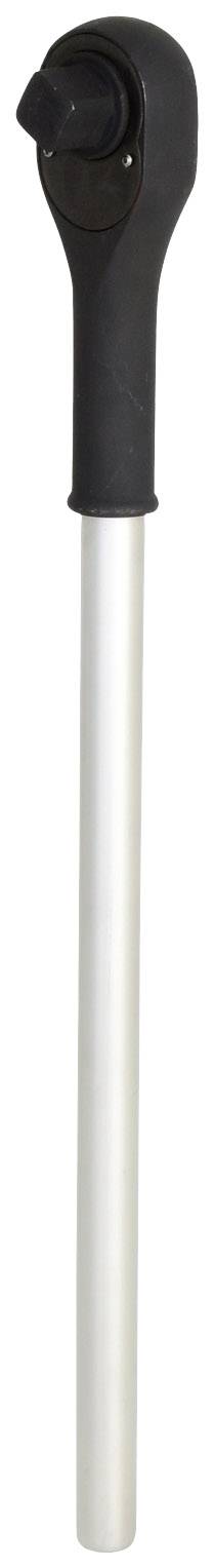 Long silver lever with a round black end, suitable for use as a tool or crowbar.