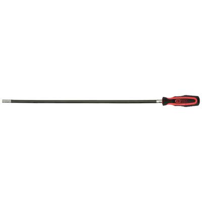 A long screwdriver with a red and black handle and a flexible shaft. Suitable for hard-to-reach screws.