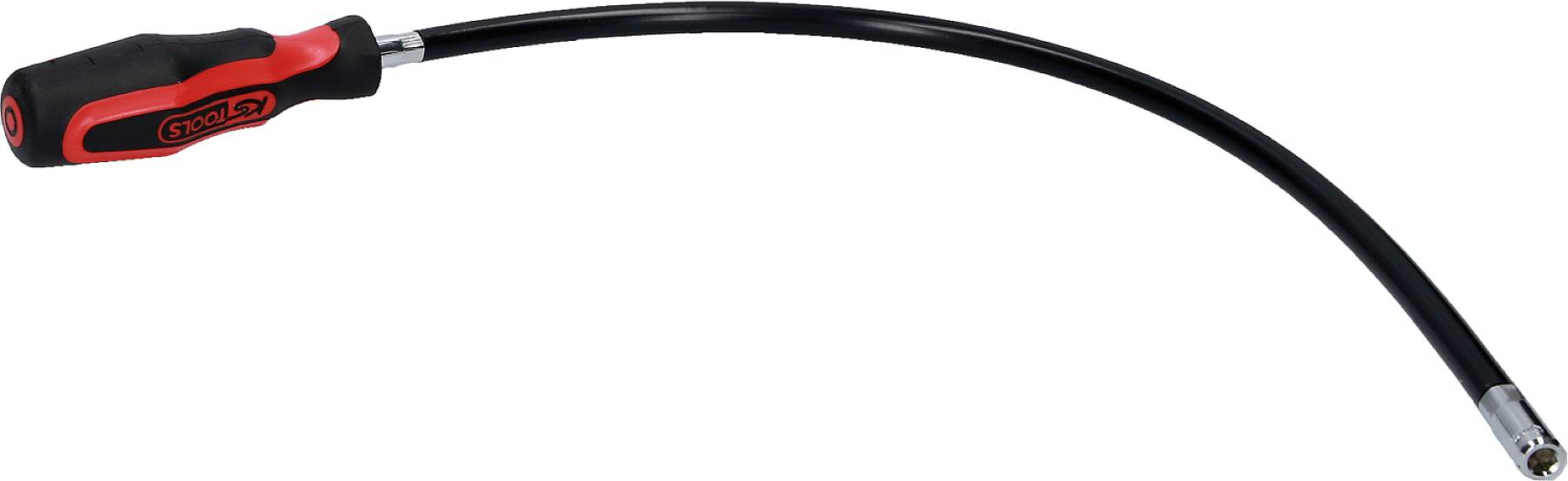 Flexible screwdriver with a black handle and red accent, suitable for hard-to-reach areas.