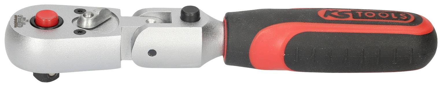 A rotatable ratchet spanner with a black and red handle, suitable for various screwing and fastening tasks.