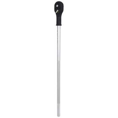 A silver torque wrench with a black handle, used for tightening screws and nuts to a specific torque.